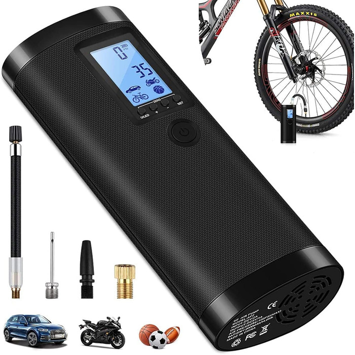 Електрична акумуляторна повітряна помпа VEEAPE 10.3 Бар, 150 PSI з LCD-дисплеєм і LED-підсвіткою для авто, велосипедів, мотоциклів, баскетбольних і футбольних м'ячів