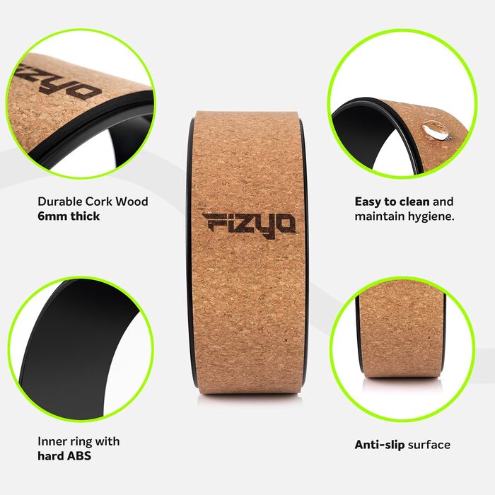 Колесо для йоги Fizyo Yoga Wheel – для розтяжки спини та полегшення болю – стабільне, неслизьке, 32 см (коричневе, натуральний корк)