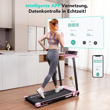 CITYSPORTS Електричний біговий тренажер, складаний, до 12 км/год, LED-дисплей, APP, тримач для планшета 360°, рожевий