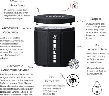 Eisfass Easy 2.0 – Преміум крижаний бак для відновлення та концентрації – Складаний бак з ізоляцією, кришкою та стабільною конструкцією (Ø 75 см × 70 см H) Без аксесуарів