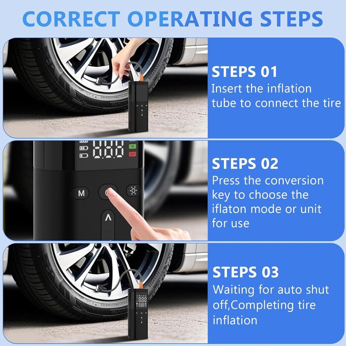 Електричний насос для велосипеда, авто, мотоцикла та м'ячів: 150 PSI, 25000 mAh, LED-ліхтар, перезаряджається