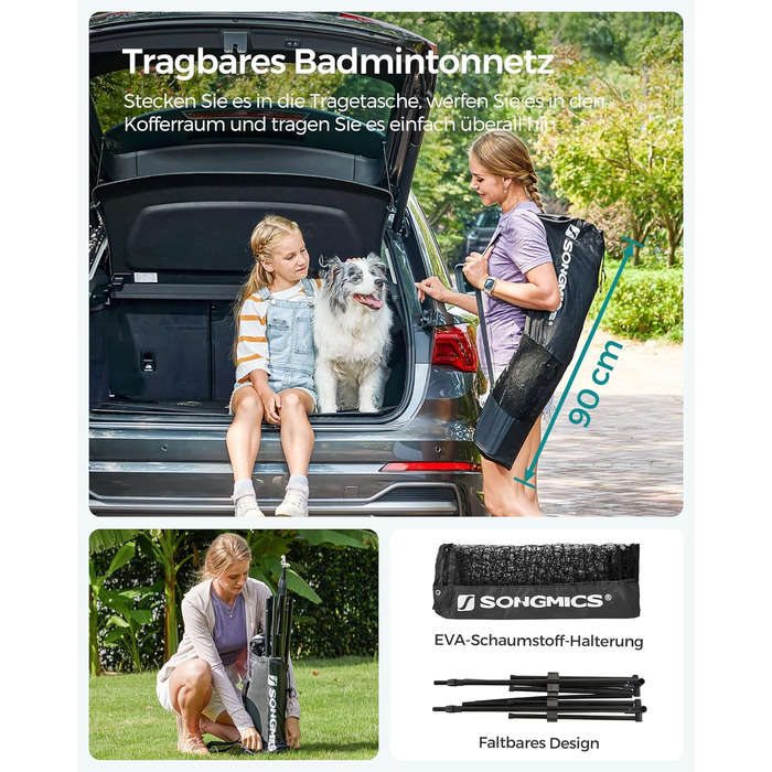 SONGMICS М'язова сітка для бадмінтону та волейболу, регульована висота, 4 м, чорна