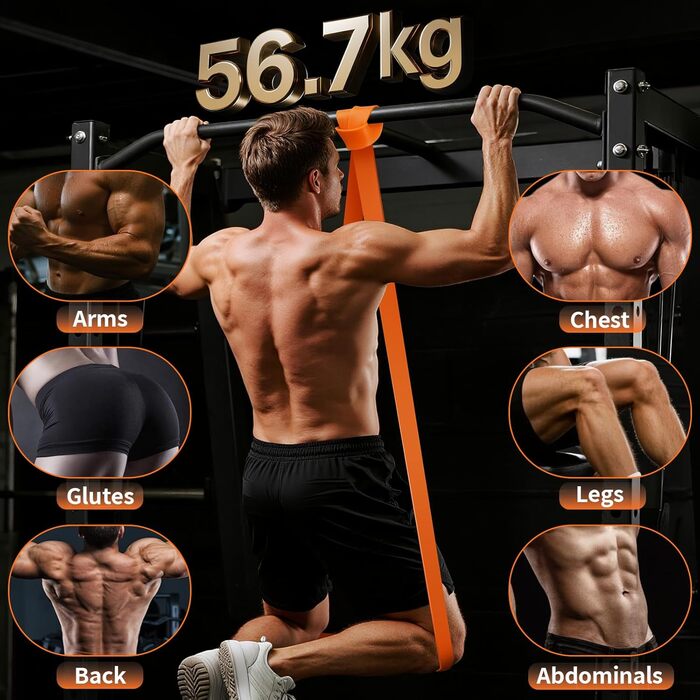 Набір фітнес-гумок Fokky Fitnessbänder - 5 шт., гумки для фітнесу з кріпленням для дверей та захисними накладками, для силових тренувань, розвитку м'язів, кросфіту. Кольори: червоний, чорний, фіолетовий, зелений, помаранчевий