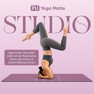 Килимок для йоги YOGALABS® STUDIO 185 x 68 x 0,4 см (великий) з ремінком з ECO PU та натурального каучуку - нековзне покриття для гімнастики та пілатесу, 100% екологічний, без шкідливих речовин (фіолетовий)