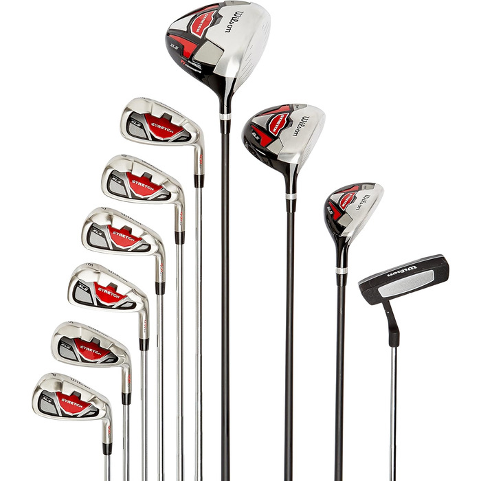 Гольф-набір для початківців Wilson, повний комплект з 10 ключок та сумкою для перенесення, чоловічий, для правші, розмір XL, чорний/сірий/червоний, WGG157548