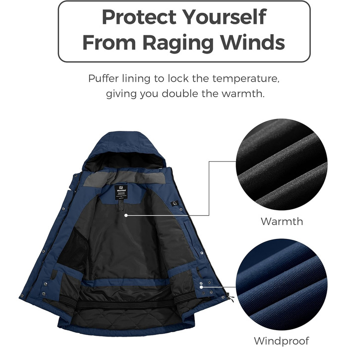 Жіноча куртка Wantdo: непромокаєма, з капюшоном, флісова, для гірськолижного спорту, віндфлейс, для активного відпочинку, зелена (XL, синій)