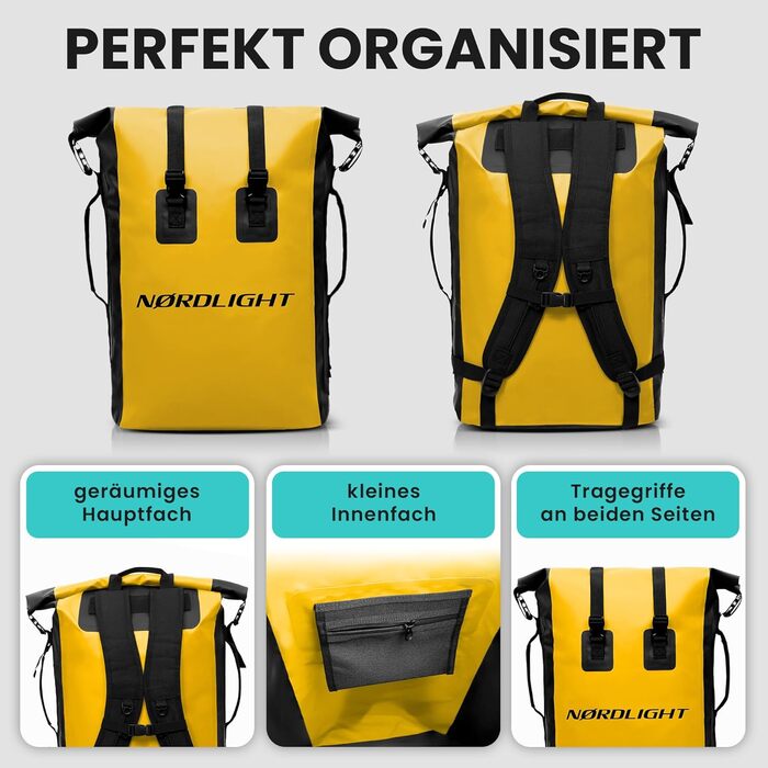 Водонепроникний рюкзак Nordlight Dry Bag 35л з Roll Top, для водного спорту, велосипеда, кур'єра, трекінгу та риболовлі (світло-жовтий)