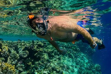 Маска для снорклінгу OCEAN REEF Aria QR + Мундштук - Повнолицева маска для підводного плавання 180° (Medium/Large, Чорна)