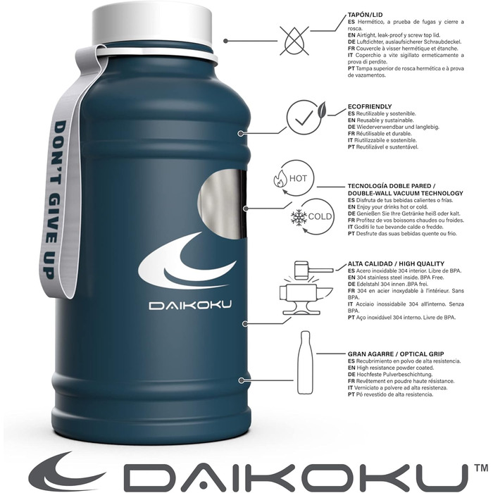 Daikoku термос з нержавіючої сталі 1,3 л, синій, без BPA, для спорту та фітнесу, з подвійною стінкою, зберігає тепло 12-24 годин