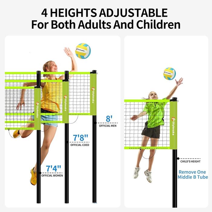 Волейбольний набір для гри на вулиці – портативний, регульована висота, міцне сітка, м'яч PU, насос, сумка, легка установка, для двору, пляжу, парку, ідеально для сімейних ігор