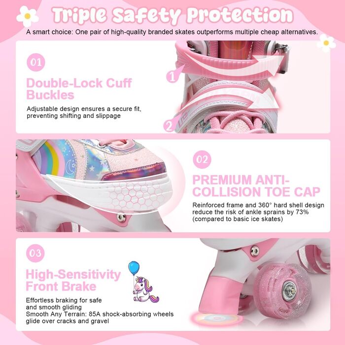 Ролики дитячі та жіночі, світлодіодні, 4 розміри, з сумкою для зберігання, для дівчаток та хлопчиків, початківців (M, Блідорожевий)