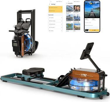 VOWVIT Весловий тренажер для дому з водним опором, складаний, Bluetooth-дисплей, регульований тримач для планшета, вантажопідйомність 160 кг, 2 роки гарантії