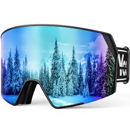 Скі-маска OTG для носіння з окулярами, Магнітна скі-маска для сноуборду з антизапітніюючим покриттям та 100% захистом від УФ-променів, скі-маска для чоловіків та жінок для катання на лижах та зимових видів спорту, блакитне скло