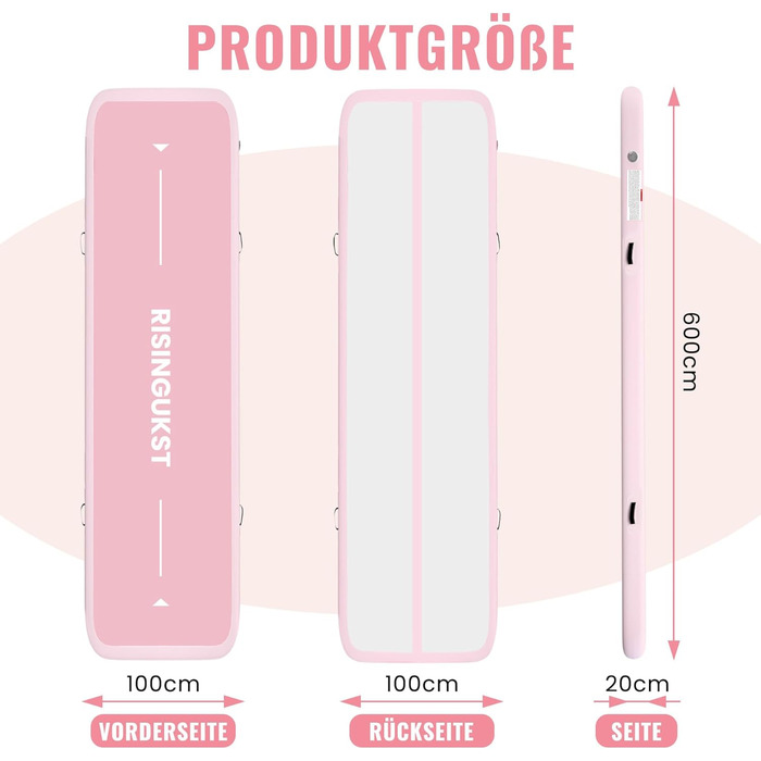 Надувна гімнастична матка Air Matte Track - 600x100x20 см (зелена та рожева) з повітряним насосом