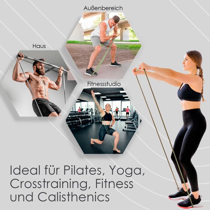 SACRO: Набір з 5 еластичних стрічок для фітнесу – тренажерний інвентар для занять йогою, пілатесом, кросфітом та калістенікою