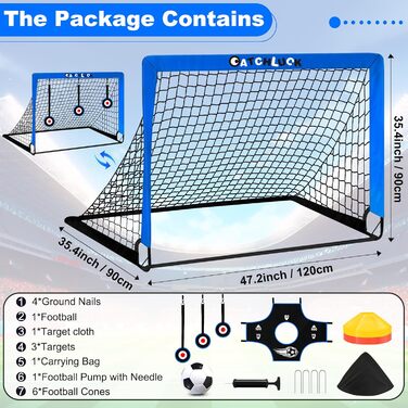 Дитячі ворота для футболу Pop Up, садові, Outdoor з мішенями, 3 цілі, 6 перешкод, з сумкою (Блакитні)