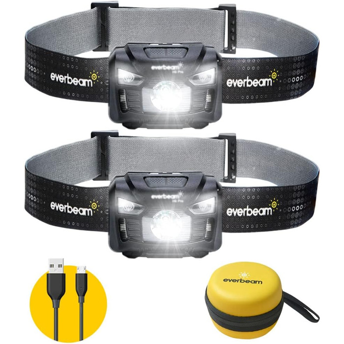 Everbeam H6 Pro LED-налобний ліхтар з датчиком руху, 650 люмен, 20 годин роботи, 1200 mAh акумулятор, перезаряджається, водонепроникний, USB, 2 шт.