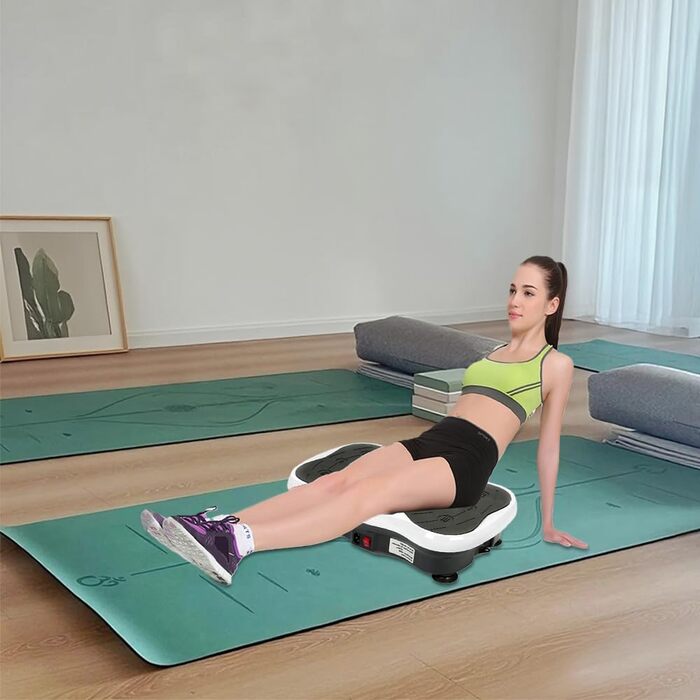 Вібраційна платформа для фітнесу з LCD, Bluetooth та USB – Power Plate для всього тіла, схуднення та нарощування м'язів, домашні тренування з пультом дистанційного керування (Чорний/Білий)