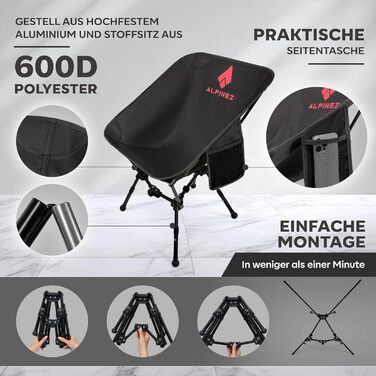 Складний туристичний стілець Alpinez: легкий, регульований по висоті, компактний | для кемпінгу, риболовлі, пляжу. Зелений (Чорний)