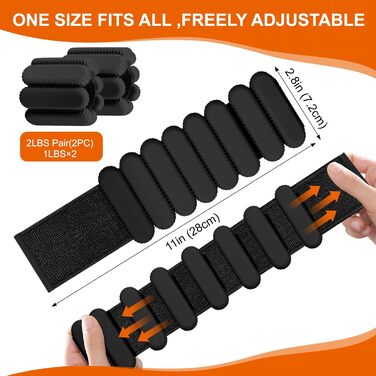 Ваги для зап'ястя та щиколоток для жінок, набір 2 шт (1 фунт кожна), регульовані ваги для ходьби, йоги, танців, пілатесу, фітнесу, тренувань (чорний)