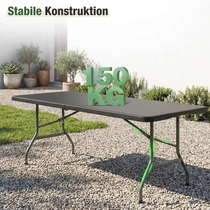 Складний стіл Sekey Buffettisch 152x70 см для кемпінгу, саду, тераси, балкону – чорний, на 4 особи