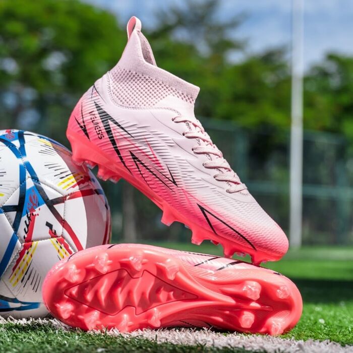 Черевики для футболу чоловічі, високі, професійні. Підліткові, для тренувань, на штучний газон. Футбольні черевики, рожеві, 38 EU