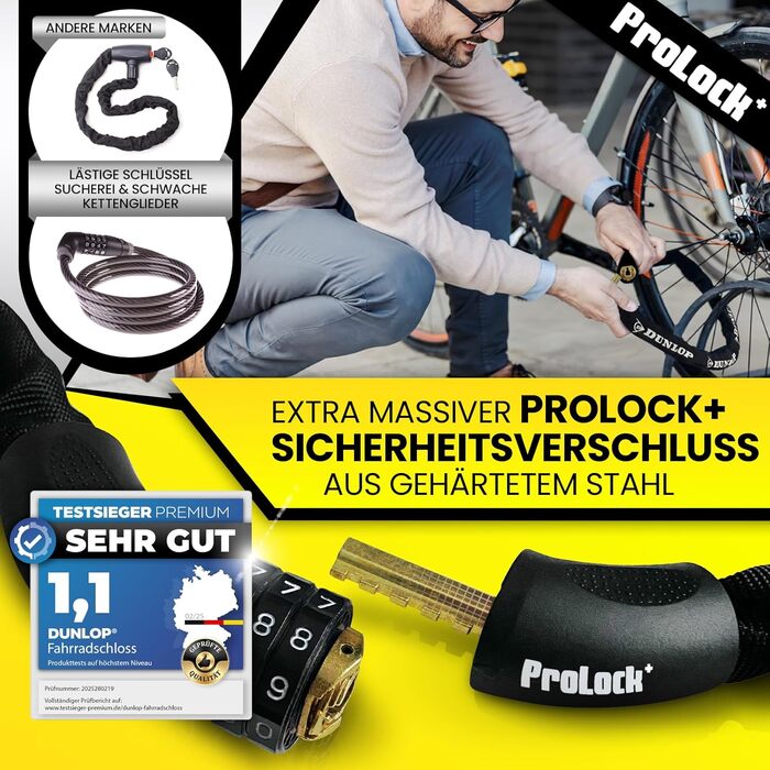 Замок для велосипеда Dunlop з цифровим кодом, 8-100 см, захист рівня 8-100, ланцюг для електровелосипеда, скутера, чорний