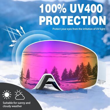 VCOROS Скі-маска з змінним склом, унісекс, захист від УФ, проти запотівання, регульований ремінь, сноуборд маска 02-Срібло/Білий + лінза (VLT13 %) 04-REVO Рожевий/Білий + лінза (VLT14 %)