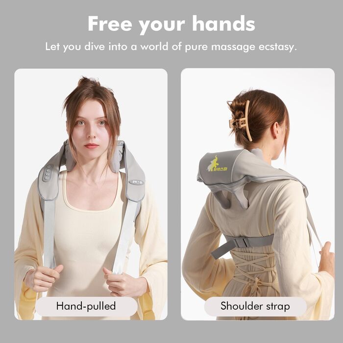 Масажер для шиї та спини з підігрівом Shiatsu, електричний, для плечей, талії, ніг і м'язів, подарунок для жінок і чоловіків, світло-сірий