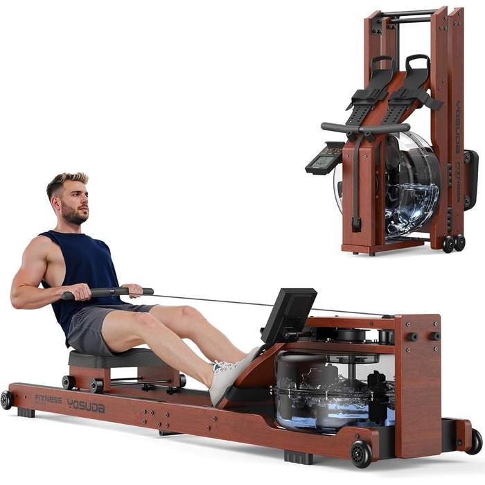 Гребний тренажер YOSUDA 2025 Neu Wasser - складаний, з Bluetooth, дисплеєм та регульованим тримачем для телефону. Максимальна висота користувача 190 см, вага 182 кг. Ідеально для домашніх тренувань.