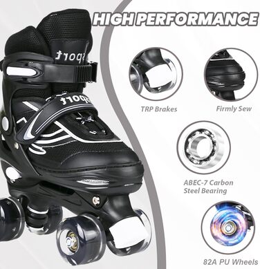 Дитячі ролики Kinder для дівчаток та хлопчиків, регульовані, 4 розміри, чорні