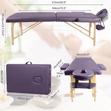 Масажний стіл складаний для косметології: дерев'яний масажний стіл з 2 зонами, мобільне масажне ліжко, масажна банка для фізіотерапії та татуювання