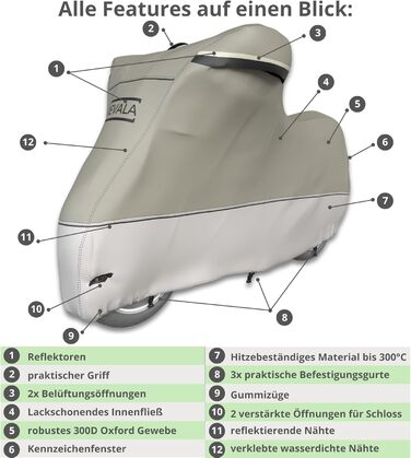 REVALA® Захисний чохол для мотоцикла Outdoor & Indoor | Водонепроникний гараж для мотоцикла | Міцний чохол для скутера | Стійкий до спеки + сумка | 225x100x125 см