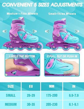 Дитячі ролики Inliner Kinder з регулюванням розміру 26-29, 29-34, 30-35, 36-40 EU, фіолетові. Ролики з колесами 82A PU