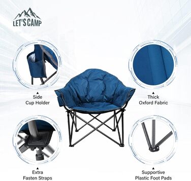 Розкладне крісло-мішок для кемпінгу LET'S CAMP Moonchair з сумкою-холодильником, тканина Оксфорд, темно-синій