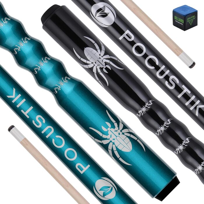 Більярдні кийки POCUSTIK 147,3 см (2 шт.) з канадського акації, ергономічні, об'єм 595 мл, для дому, синій + фіолетовий або чорний + червоний, чорний/білий (чорний та блакитно-зелений)