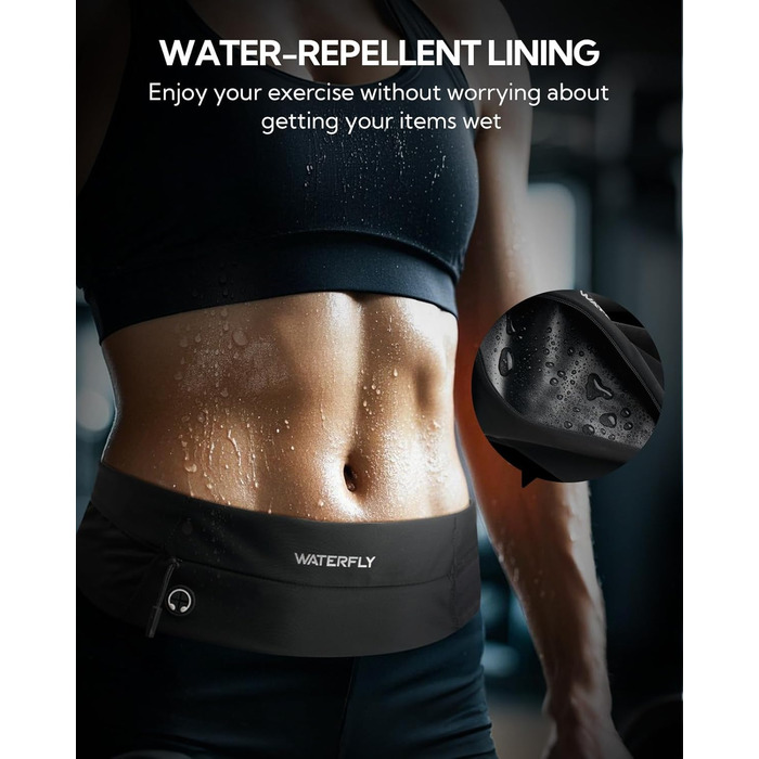 Поясна сумка WATERFLY для бігу та фітнесу: тримач для телефону на пояс для чоловіків та жінок, чорний