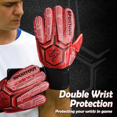 Воротарські рукавички Sportout з FingerSave, футбольні рукавички для чоловіків, дітей і підлітків, 4мм латекс, розмір 9, червоні