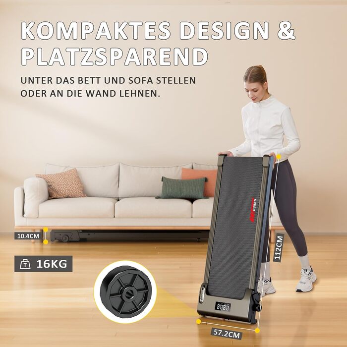 RAOO MIN Walking Pad - Ходункова доріжка для дому та офісу, 0.8-6 км/год, LED-дисплей, 100 кг, безщітковий двигун 2.5HP, чорний
