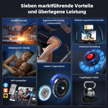 Велотренажер Heimtrainer CHAOKE з додатком, професійний ультра-тихий магнітний ергометр для дому з V-стабільною рамою, м'яким дихаючим сидінням, вантажопідйомність до 160 кг