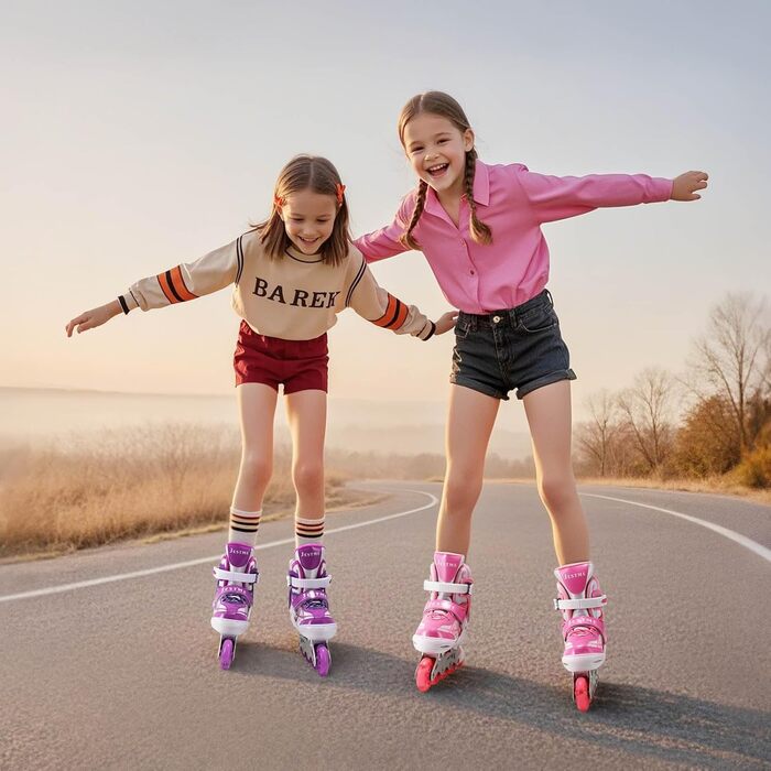 Дитячі ролики для дівчаток, регульовані, ролики-інлайни, ролики для дітей, для занять в приміщенні та на вулиці, розмір M (EU32-36), фіолетовий