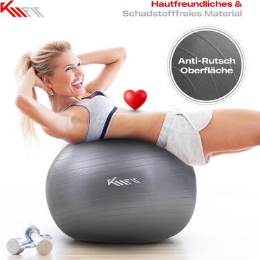 Гімнастичний м'яч KM-Fit 65 см: фітнес, йога, офіс, тренування, без BPA, сірий
