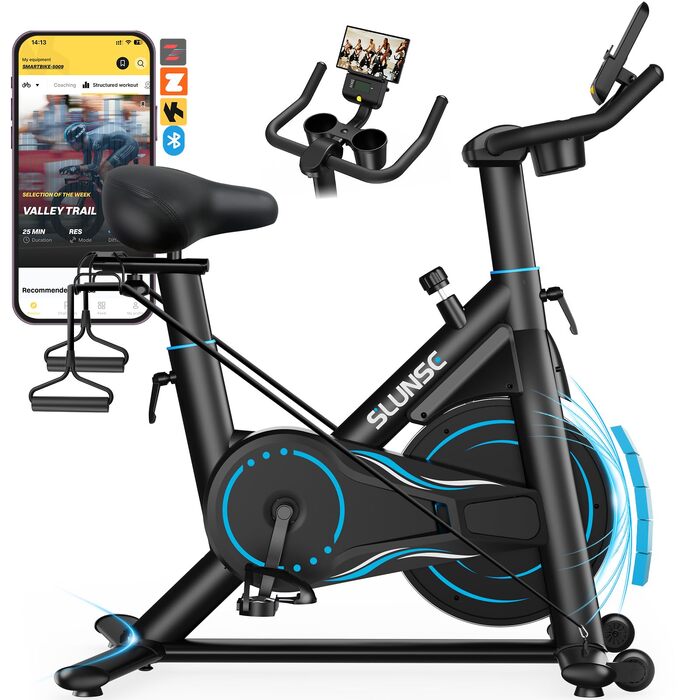 Магнітний велотренажер Heimtrainer з додатком, регульованим опором, LCD-дисплеєм та тримачем для планшета, до 180 кг (Чорно-синій)