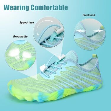 Водні черевики Mabove для жінок та чоловіків: купальні, пляжні, для плавання, серфінгу, аквашузи, 39 EU, блакитно-зелені