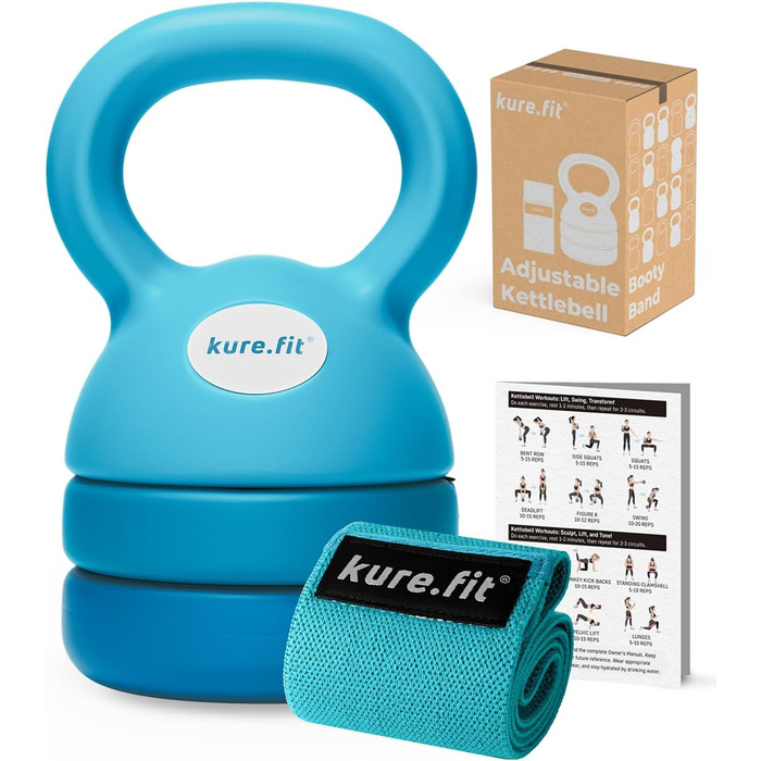 Регульована гиря kure.fit 5-12 фунтів з тканинним фітнес-резинкою для дому, силових тренувань та схуднення, для початківців і жінок