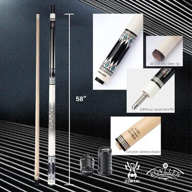 Більярдний кий KONLLEN Dragon-1 з низькою відволікаючою лінією, з подовженням та кейсом (10,5 мм, 11,5 мм, 12,5 мм наконечник Tigerspitze, XTC-гніздо, 3/8 x 8 радіальний штифт, 147 см довжина)