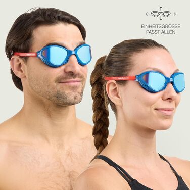 Окуляри для плавання OzeanX чоловічі та жіночі з UV400 захистом, антифог, дзеркальні лінзи XVISION (Navy-Red/Blue Mirror)