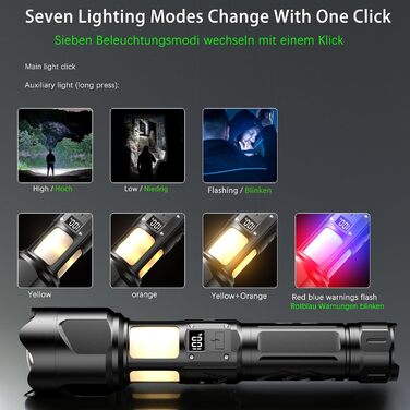Ліхтар LED KZK 500000 Люмен, Потужний, Zoom, 360° COB, IP67 Водостійкий, 7 Режимів, для Кемпінгу, Риболовлі, Аварійних Ситуацій, на Відкритому Повітрі