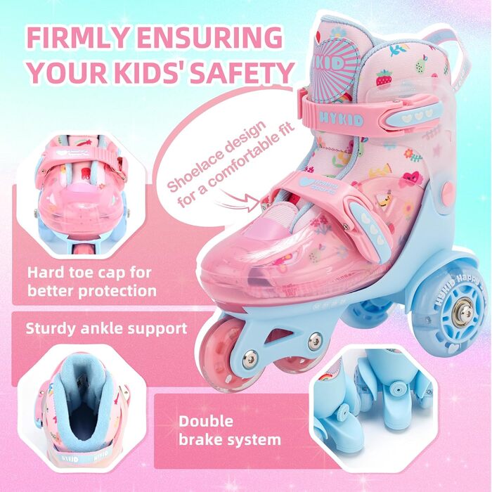 Дитячі ролики для дівчаток, 4 розміри, регульовані, безпечні, дихаюче матеріалу, легкі, для початківців (fruit, XS: 25-27.5 EU)