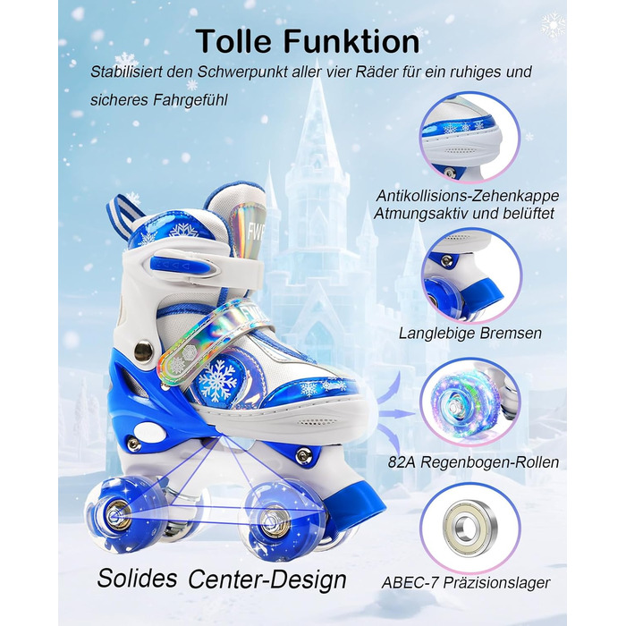 Дитячі ролики FWFX, регульовані, світлові, для занять в приміщенні та на вулиці, розмір S (EU 28-31 / MM 160-200), блакитні
